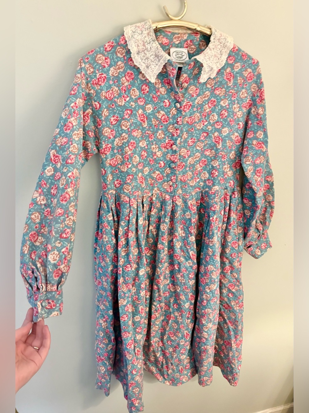 Laura Ashley cotton wool lace dress fall cottagecore medium 8